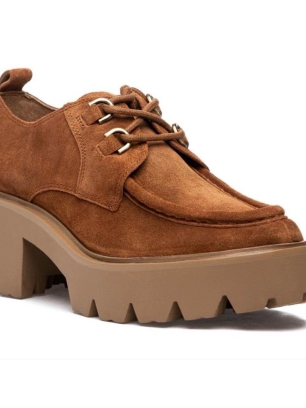 Sam Edelman Monna Frontier Brown Leather Chunky Heel Lace Up Almond Toe Loafers